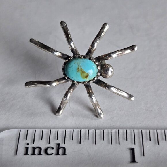 Genuine Turquoise Sterling Silver Spider Stud Earrings Pierced Boho Southwestern - Picture 9 of 11